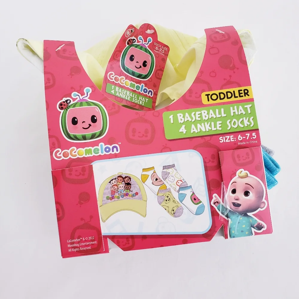 Cocomelon toddler baseball hat and 4 socks